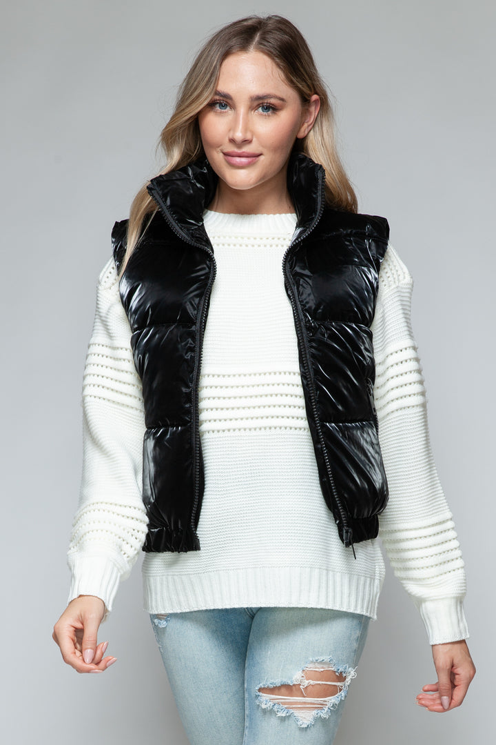 Womens Quilted Puffer Vest - Fur Lining - Black - Inspired Eye Boutique