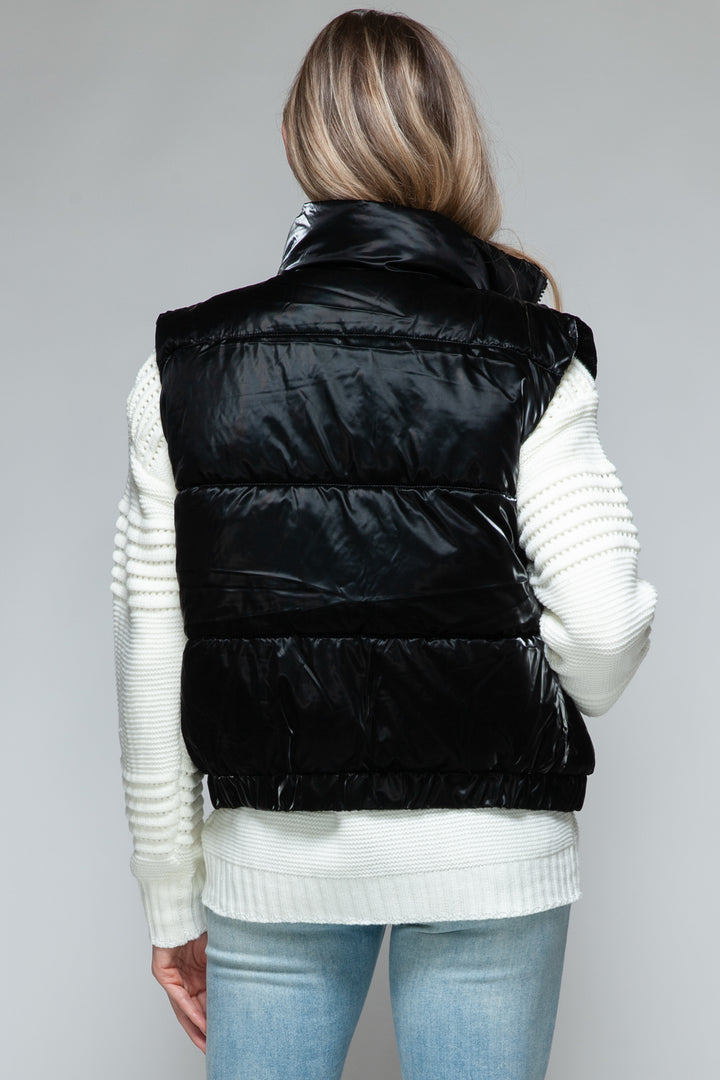 Womens Quilted Puffer Vest - Fur Lining - Black - Inspired Eye Boutique