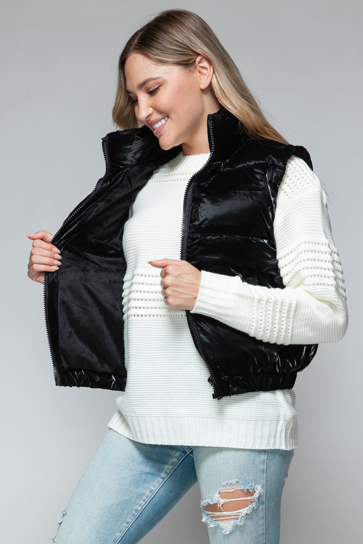 Womens Quilted Puffer Vest - Fur Lining - Black - Inspired Eye Boutique