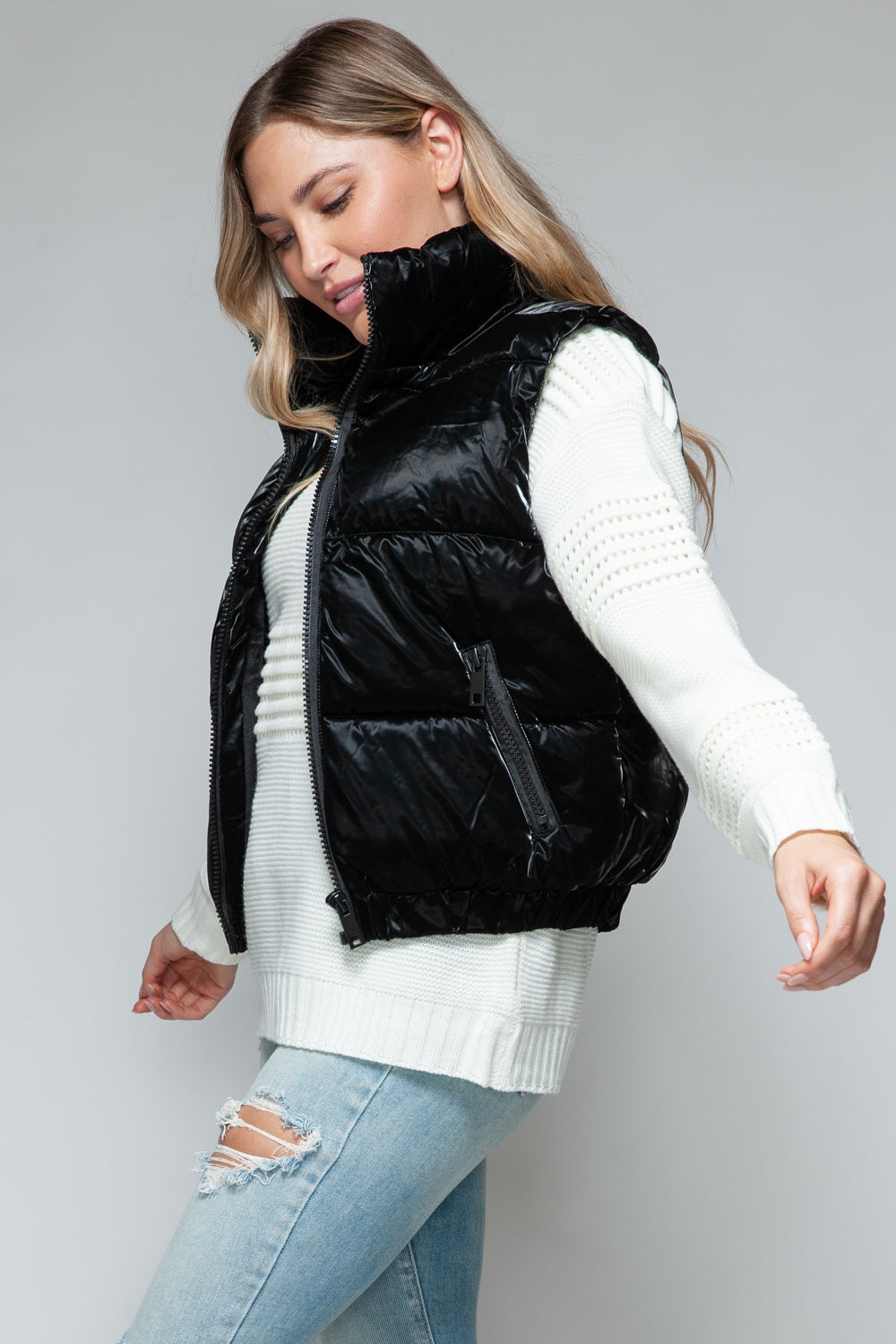 Womens Quilted Puffer Vest - Fur Lining - Black - Inspired Eye Boutique