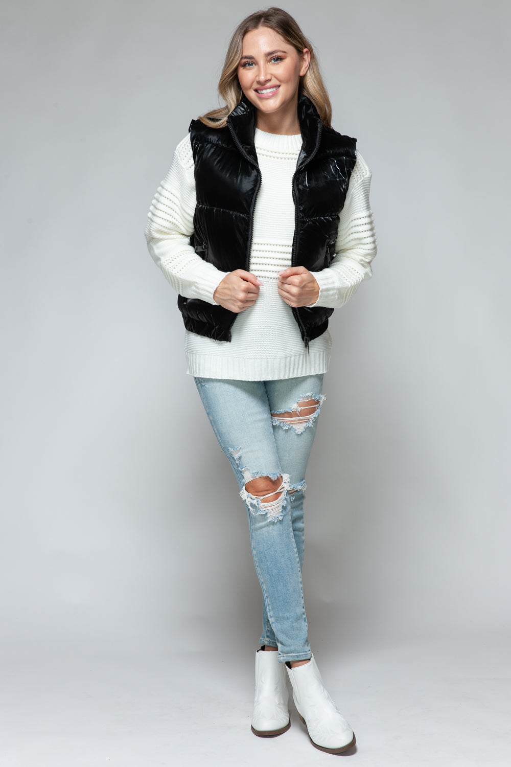 Womens Quilted Puffer Vest - Fur Lining - Black - Inspired Eye Boutique