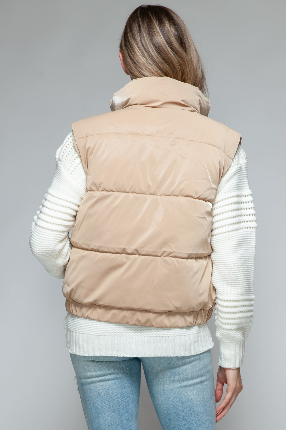 Furry Fortress Quilted Puffer Vest - Iced Coffee