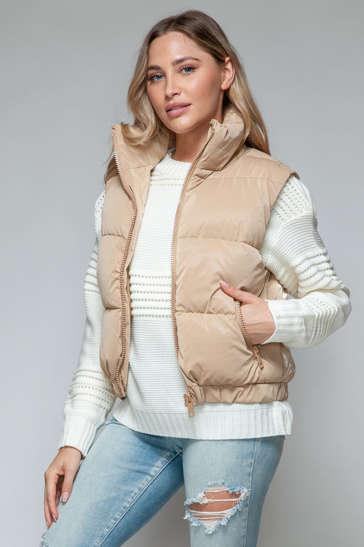 Furry Fortress Quilted Puffer Vest - Iced Coffee