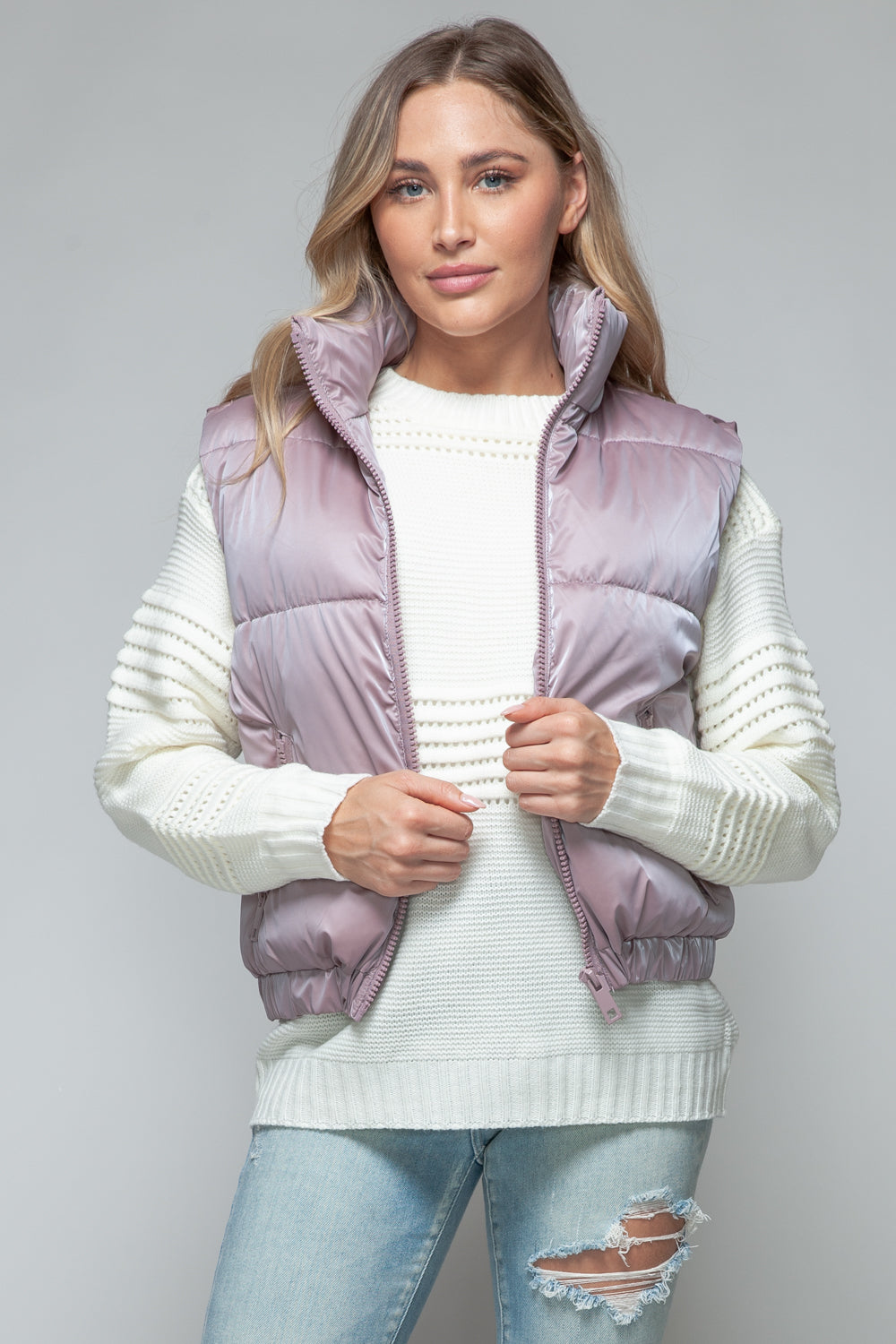 Womens Quilted Puffer Vest - Fur Lining - Dark Rose - Inspired Eye Boutique