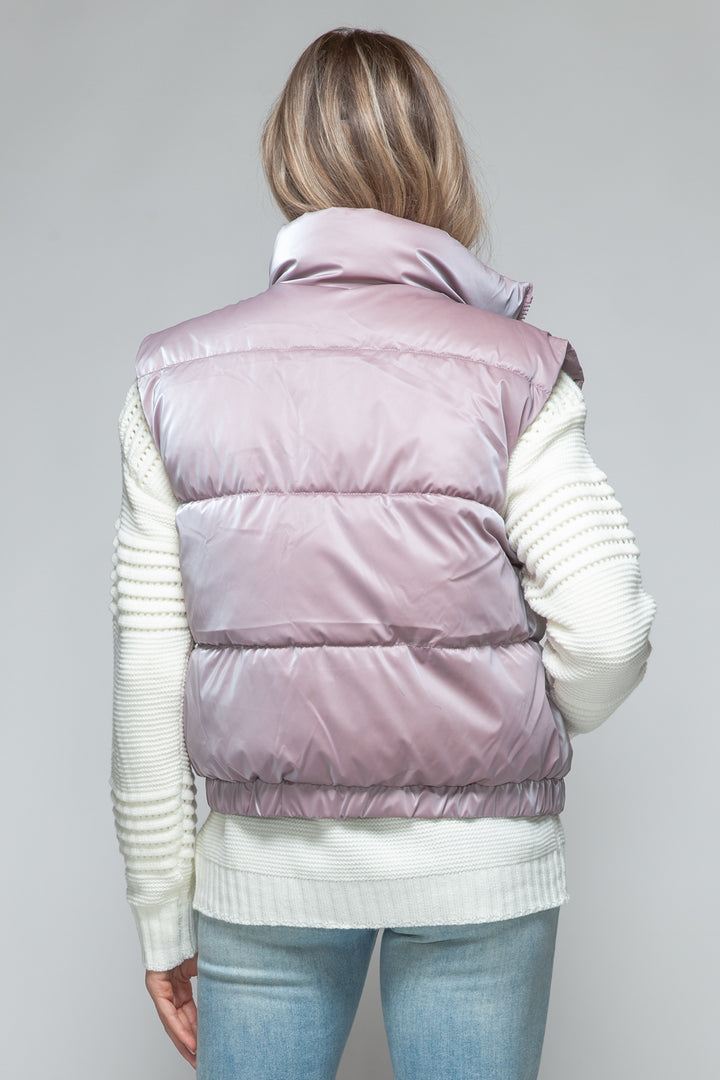 Womens Quilted Puffer Vest - Fur Lining - Dark Rose - Inspired Eye Boutique