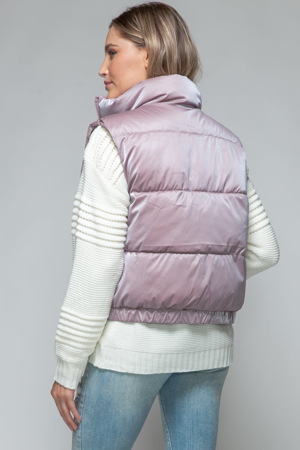 Womens Quilted Puffer Vest - Fur Lining - Dark Rose - Inspired Eye Boutique