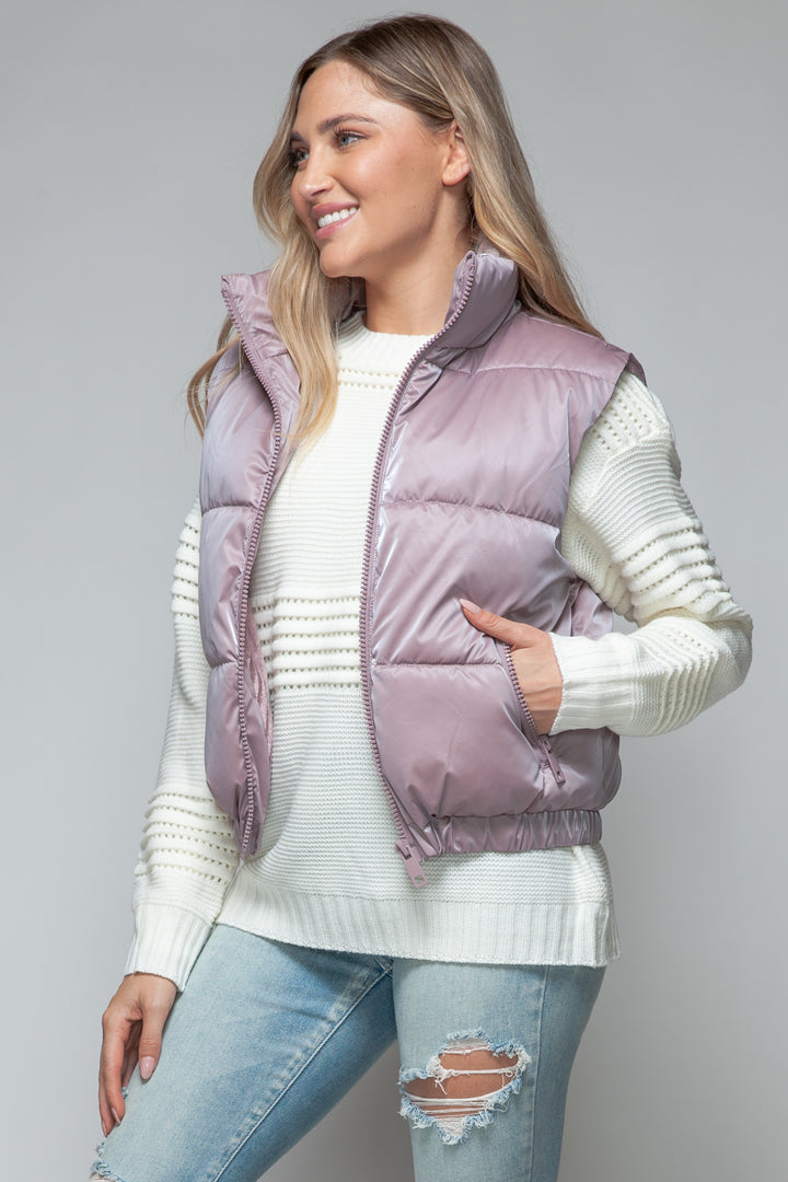 Womens Quilted Puffer Vest - Fur Lining - Dark Rose - Inspired Eye Boutique