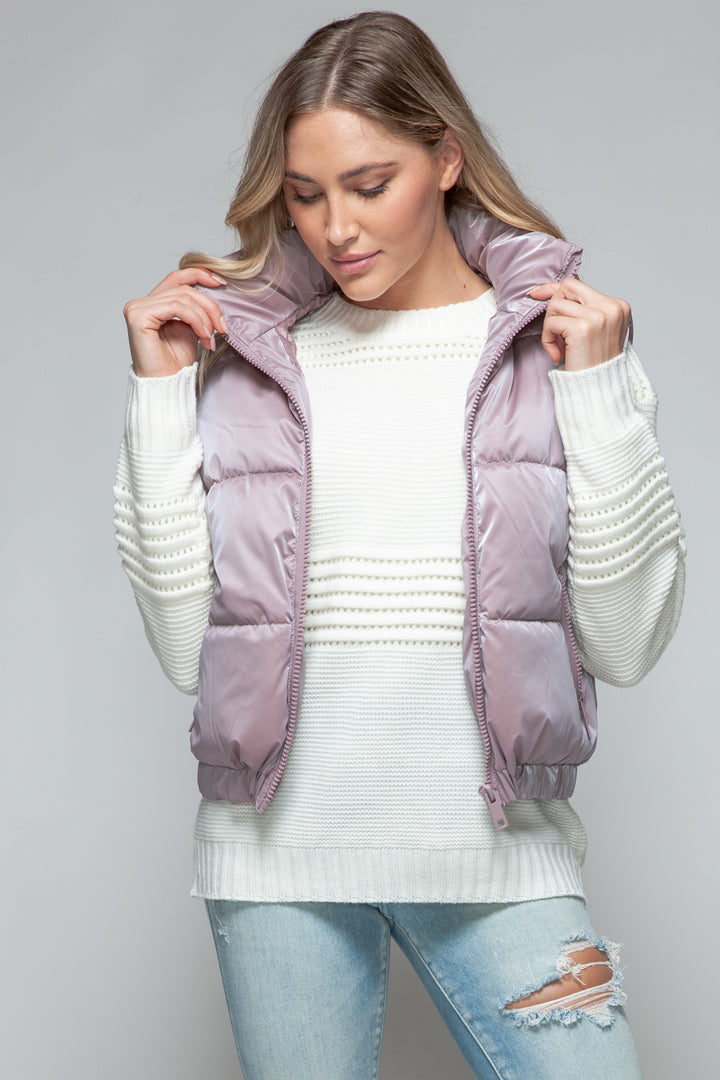 Womens Quilted Puffer Vest - Fur Lining - Dark Rose - Inspired Eye Boutique