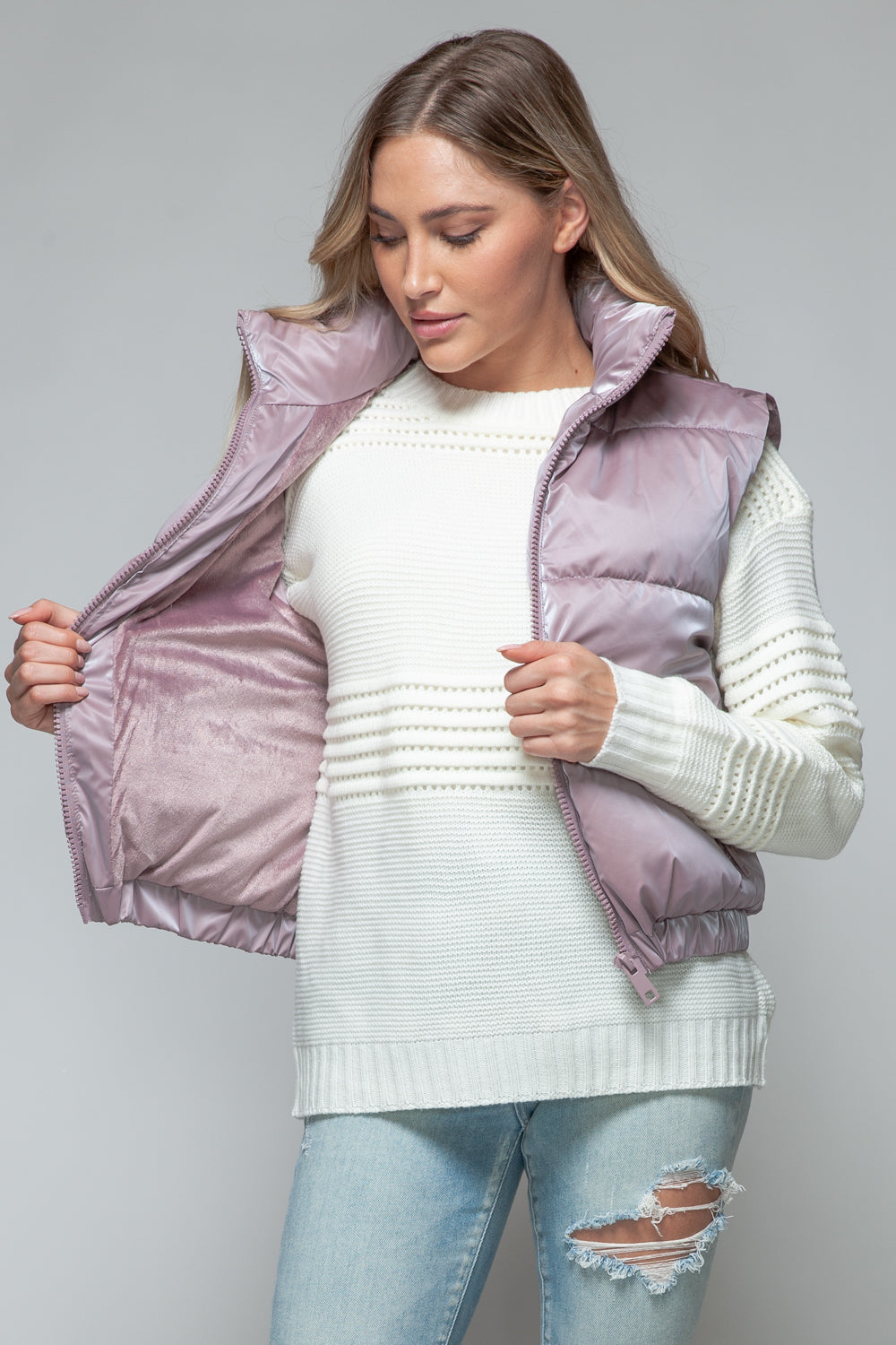 Womens Quilted Puffer Vest - Fur Lining - Dark Rose - Inspired Eye Boutique