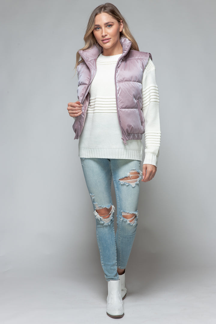 Womens Quilted Puffer Vest - Fur Lining - Dark Rose - Inspired Eye Boutique