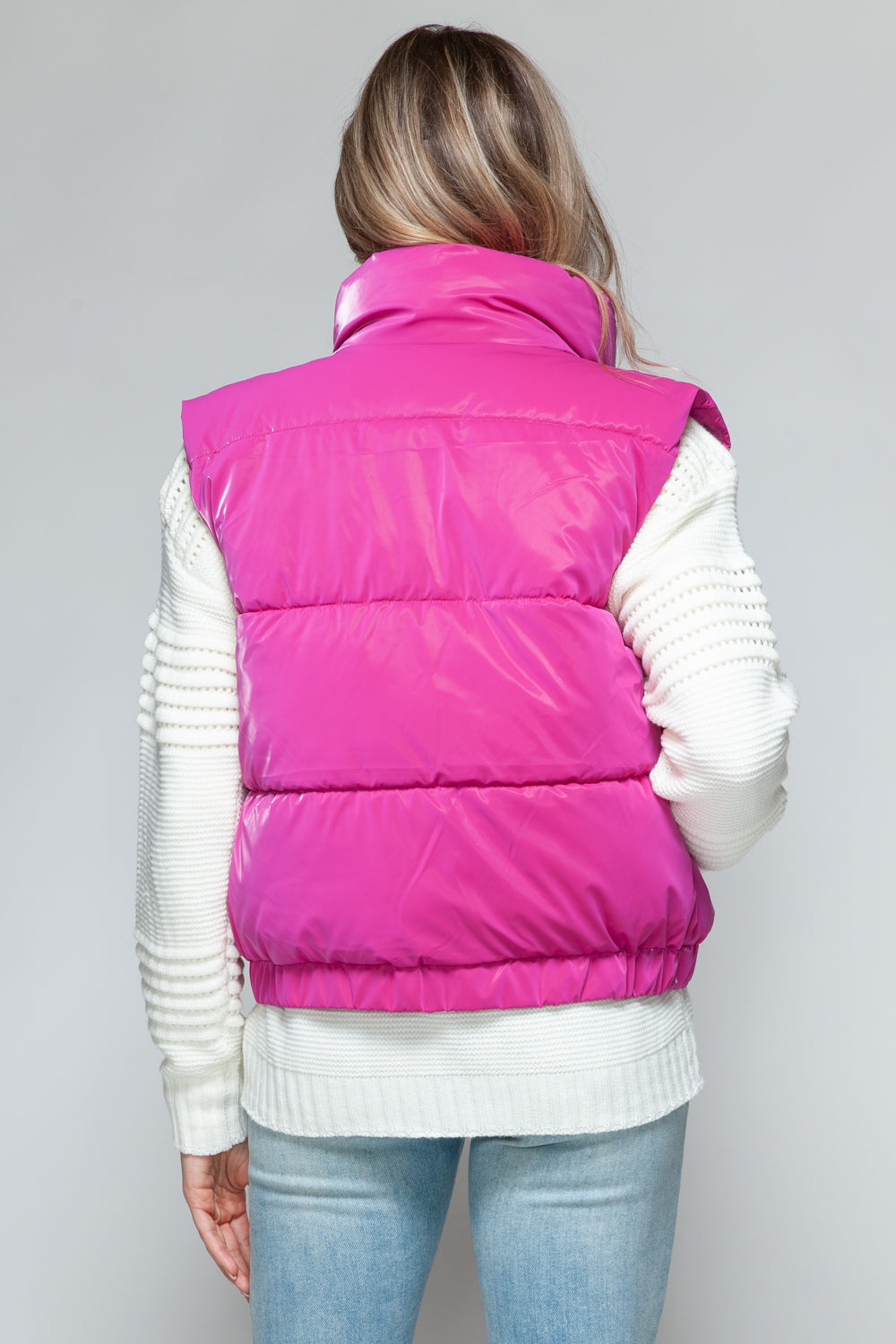 Womens Quilted Puffer Vest - Fur Lining - Hot Pink - Inspired Eye Boutique