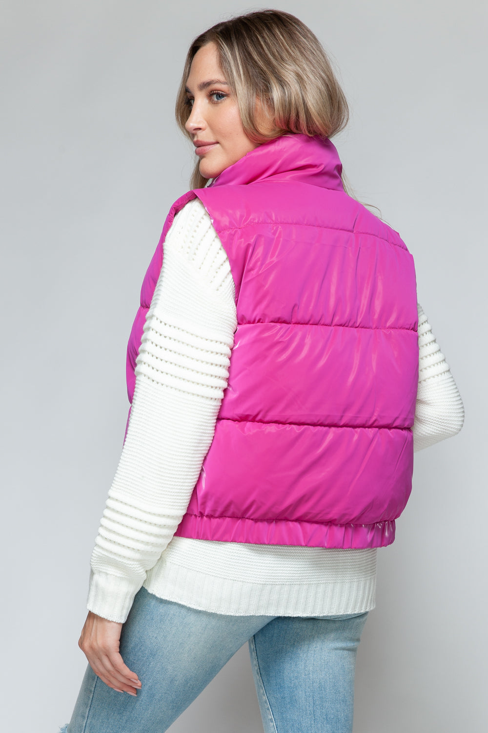 Womens Quilted Puffer Vest - Fur Lining - Hot Pink - Inspired Eye Boutique