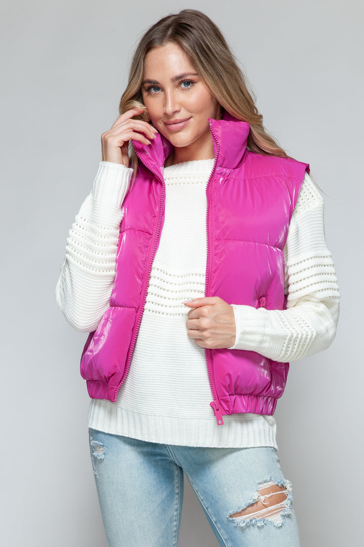 Womens Quilted Puffer Vest - Fur Lining - Hot Pink - Inspired Eye Boutique