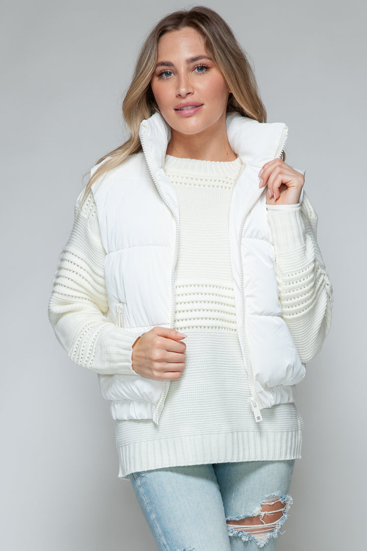 Furry Fortress Quilted Puffer Vest - Off-White