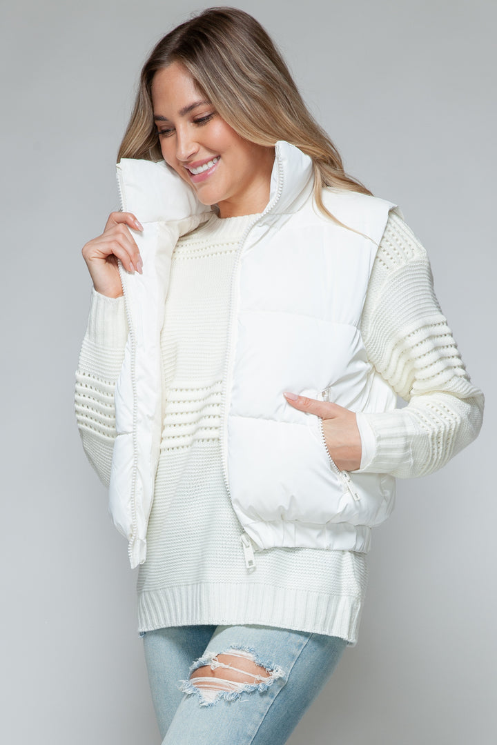 Furry Fortress Quilted Puffer Vest - Off-White