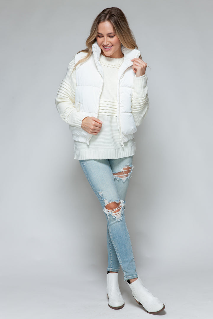 Furry Fortress Quilted Puffer Vest - Off-White