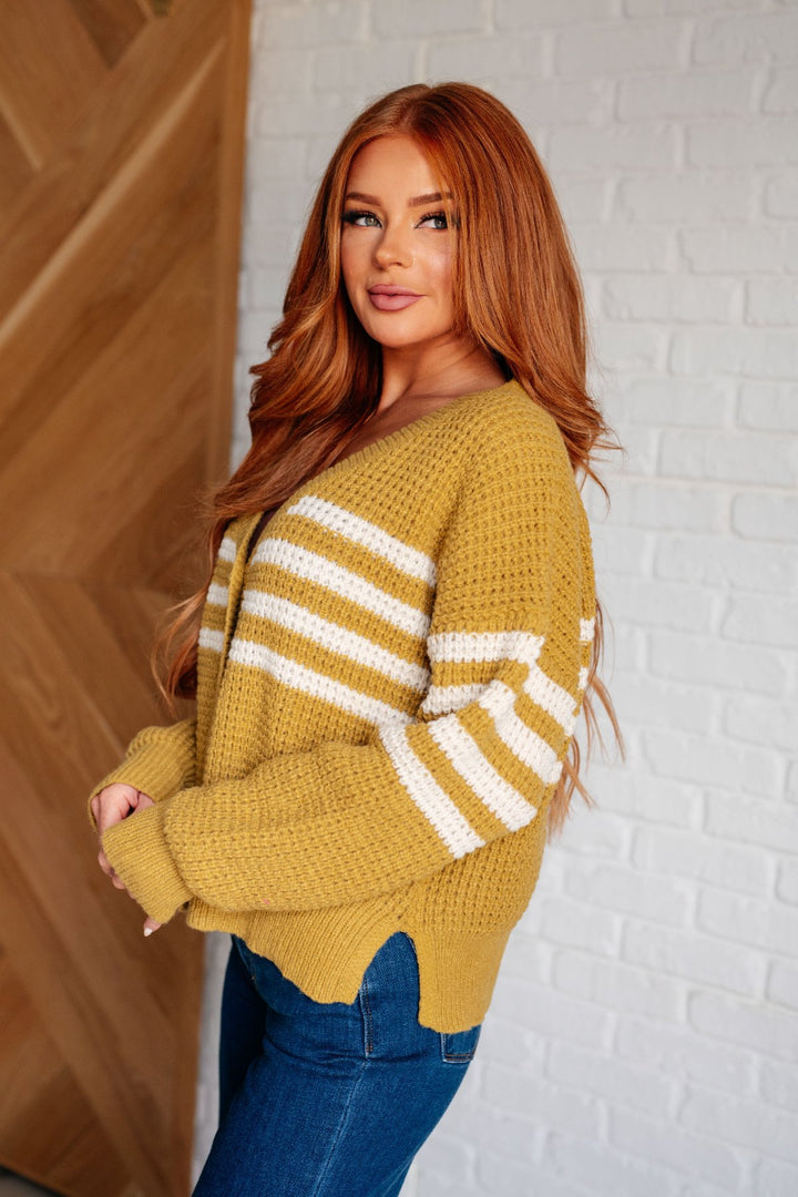 Yellow Striped Button Front Cardigan - Inspired Eye Boutique