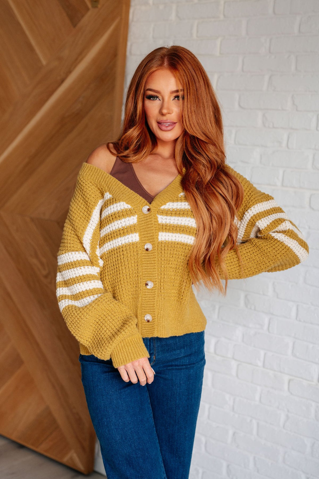 Yellow Striped Button Front Cardigan - Inspired Eye Boutique