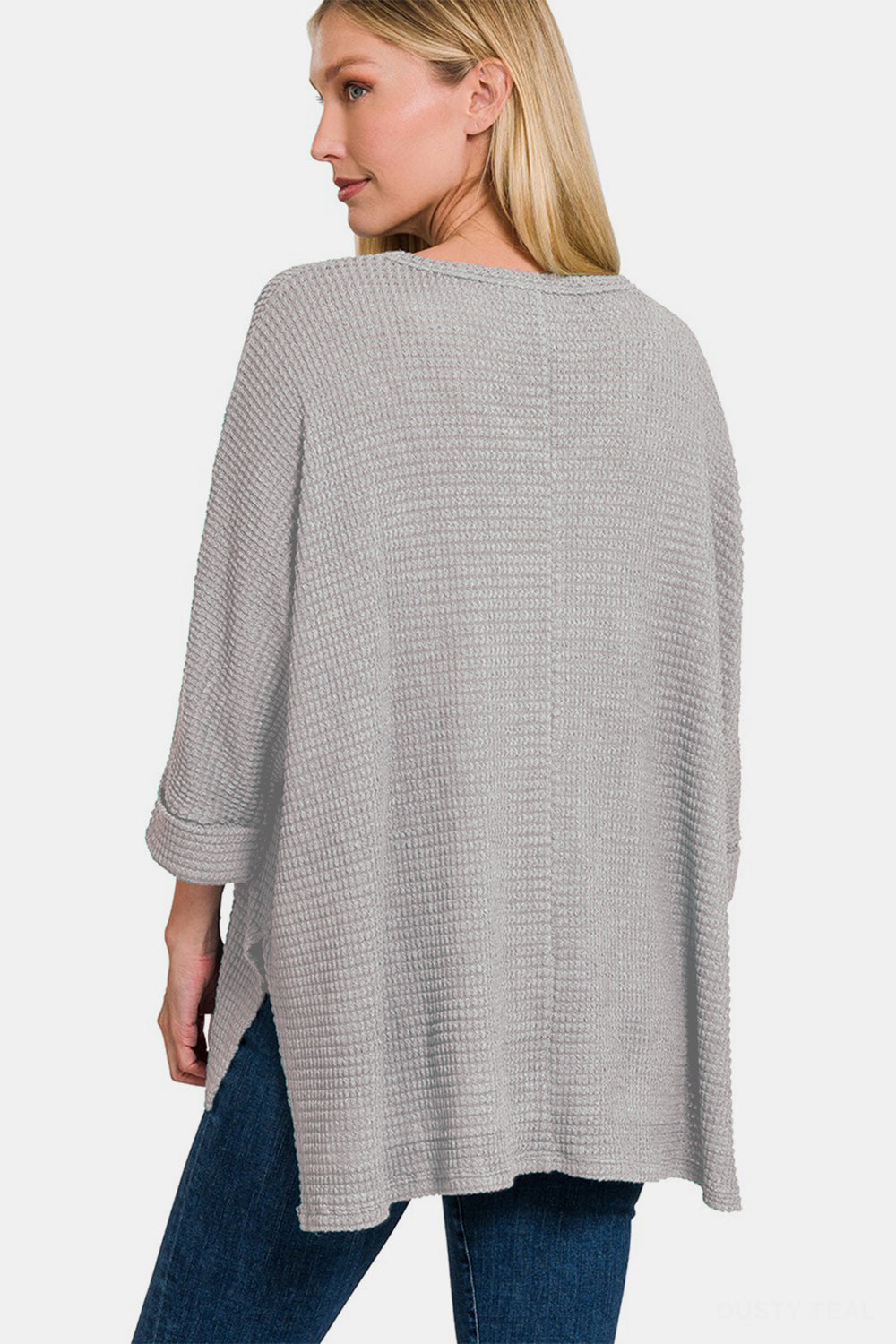 Zenana - 3/4 Sleeve Waffle Knit Top - Grey - Inspired Eye Boutique