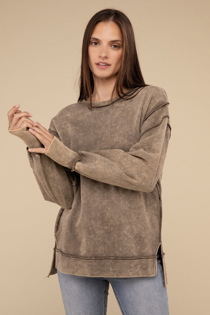 Zenana Acid Wash French Terry Sweatshirt - Inspired Eye Boutique