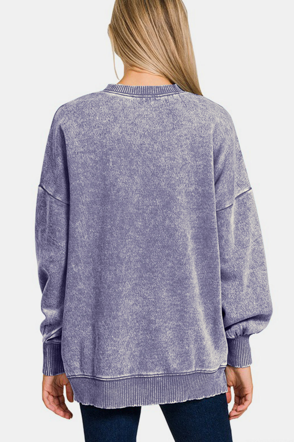 Zenana - Acid Wash High-Low Fleece Sweatshirt - Mauve - Inspired Eye Boutique