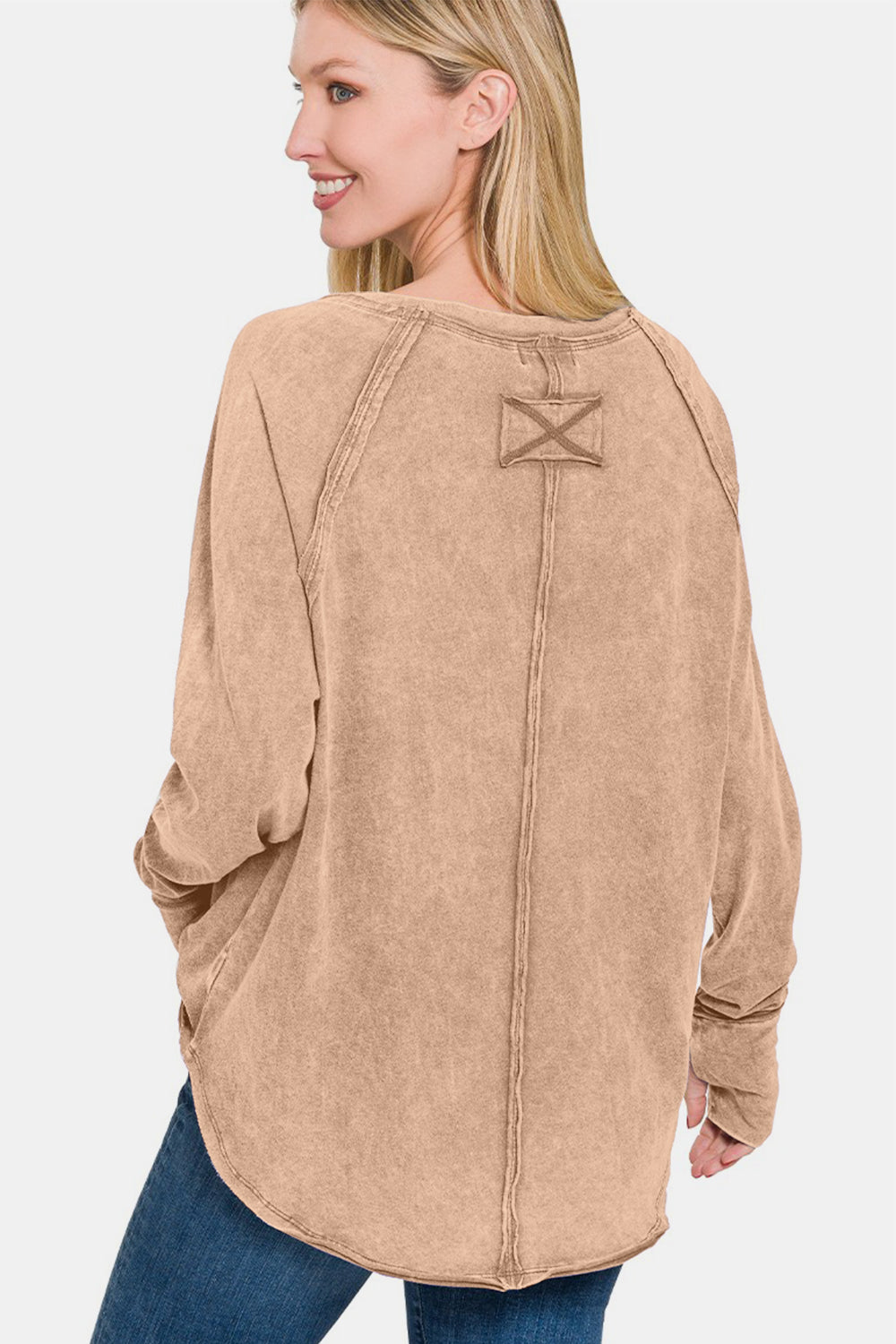 Zenana - Acid Wash Long Sleeve Tee - Ash Mocha - Inspired Eye Boutique