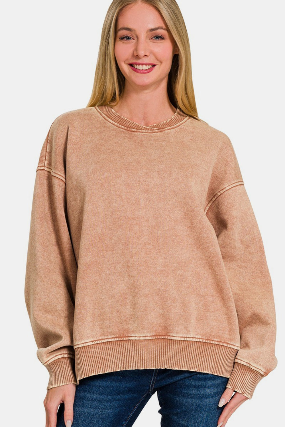 Zenana Acid Wash Oversized Fleece Sweatshirt - Inspired Eye Boutique