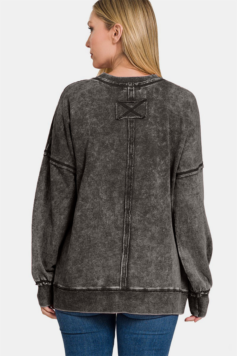 Zenana - Acid Wash Pullover Sweatshirt - Ash Black - Inspired Eye Boutique