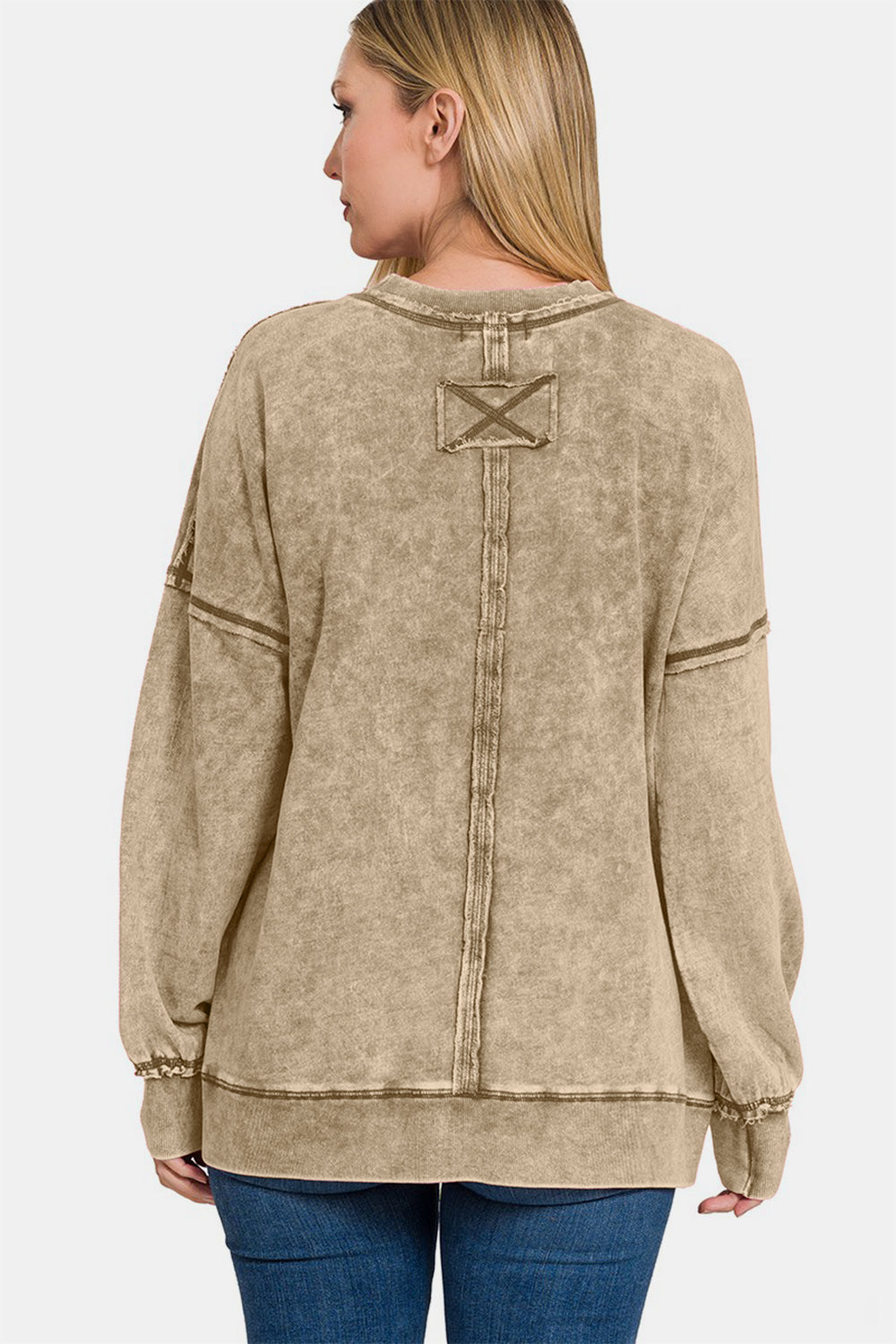 Zenana - Acid Wash Pullover Sweatshirt - Mocha - Inspired Eye Boutique