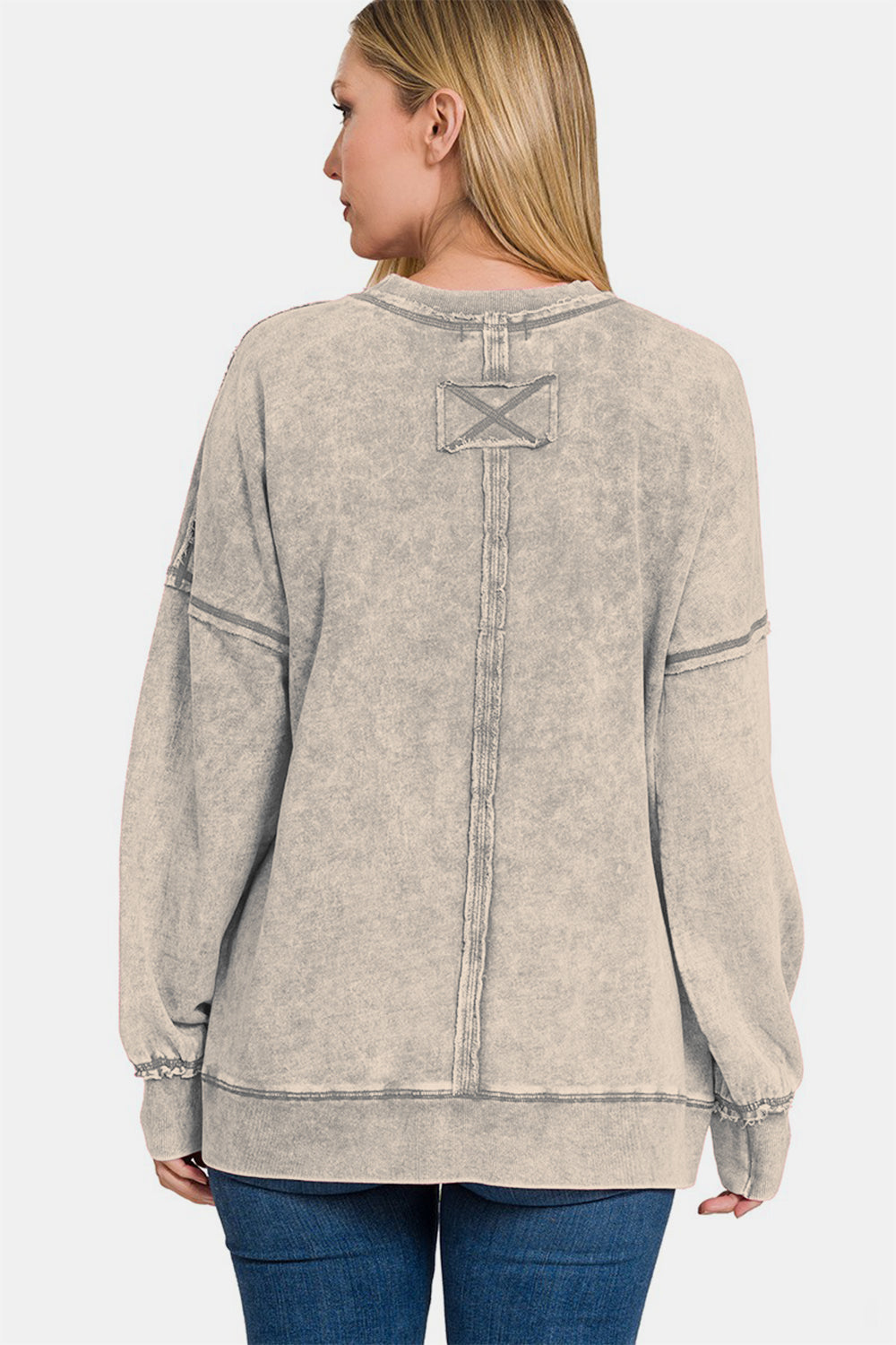 Zenana - Acid Wash Pullover Sweatshirt - Sleet - Inspired Eye Boutique