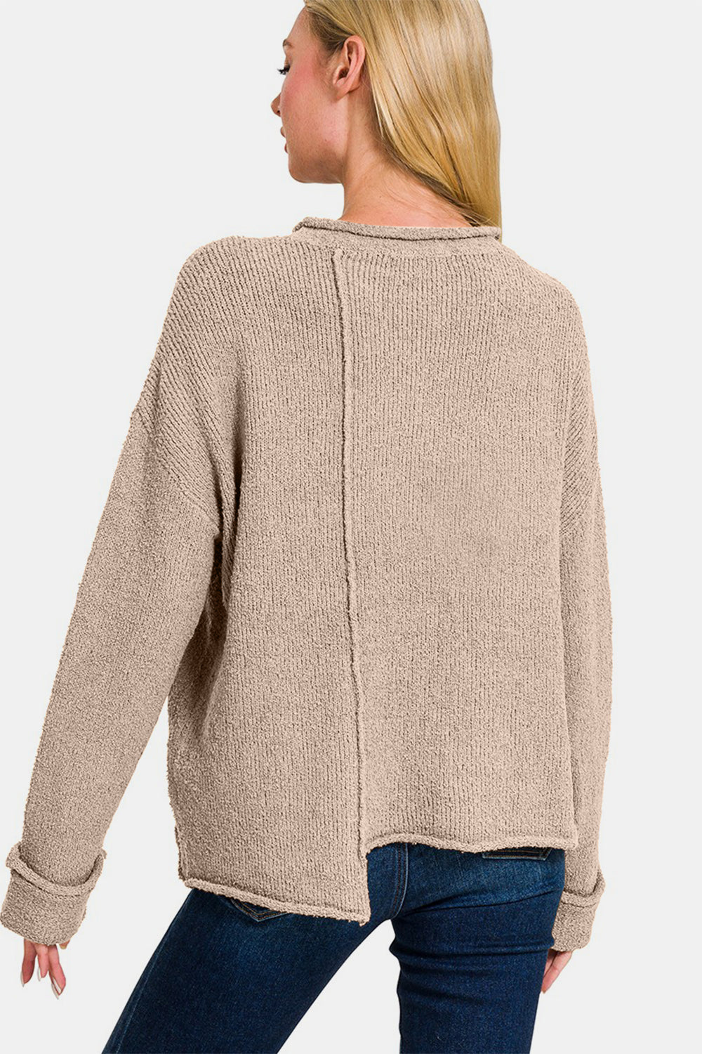 Zenana - Asymmetric Hem Sweater - Mocha - Inspired Eye Boutique