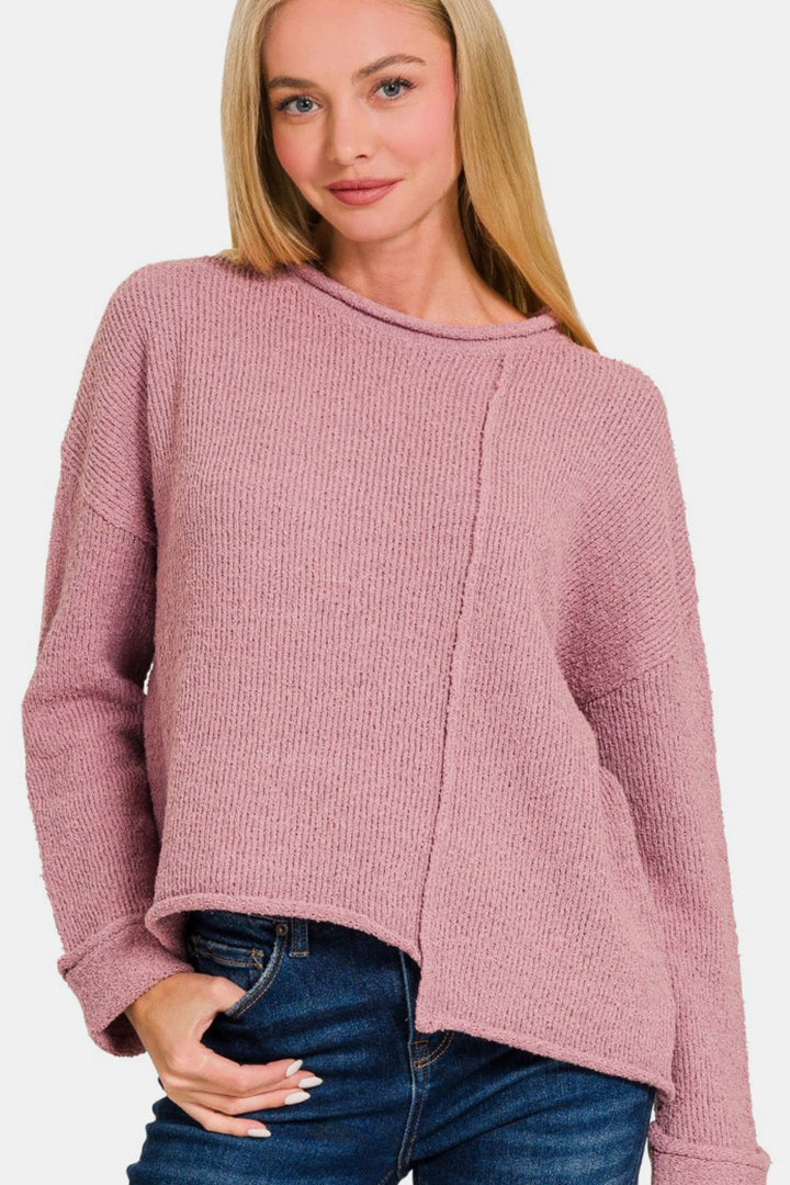 Zenana - Asymmetric Hem Sweater - Rose - Inspired Eye Boutique