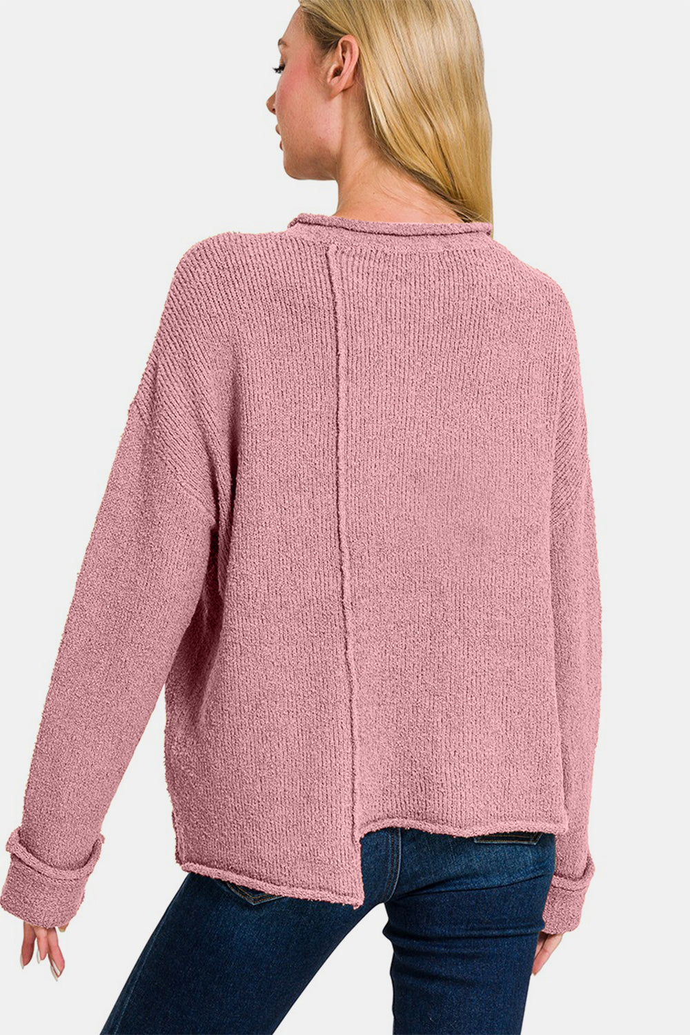 Zenana - Asymmetric Hem Sweater - Rose - Inspired Eye Boutique