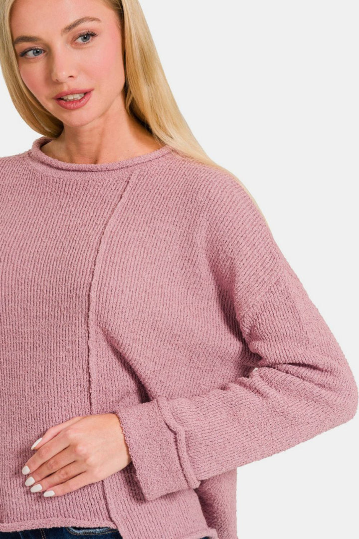 Zenana - Asymmetric Hem Sweater - Rose - Inspired Eye Boutique