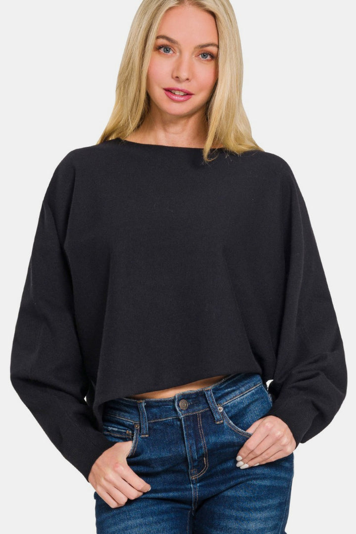 Zenana - Asymmetric Sweater - Black - Inspired Eye Boutique