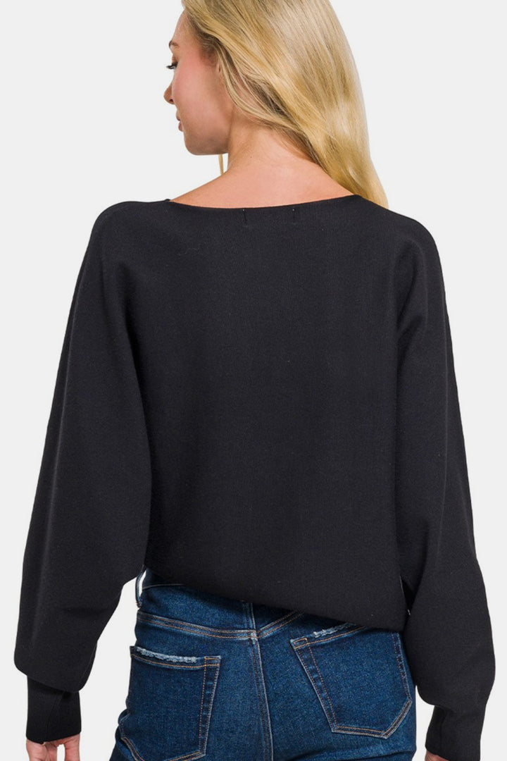 Zenana - Asymmetric Sweater - Black - Inspired Eye Boutique