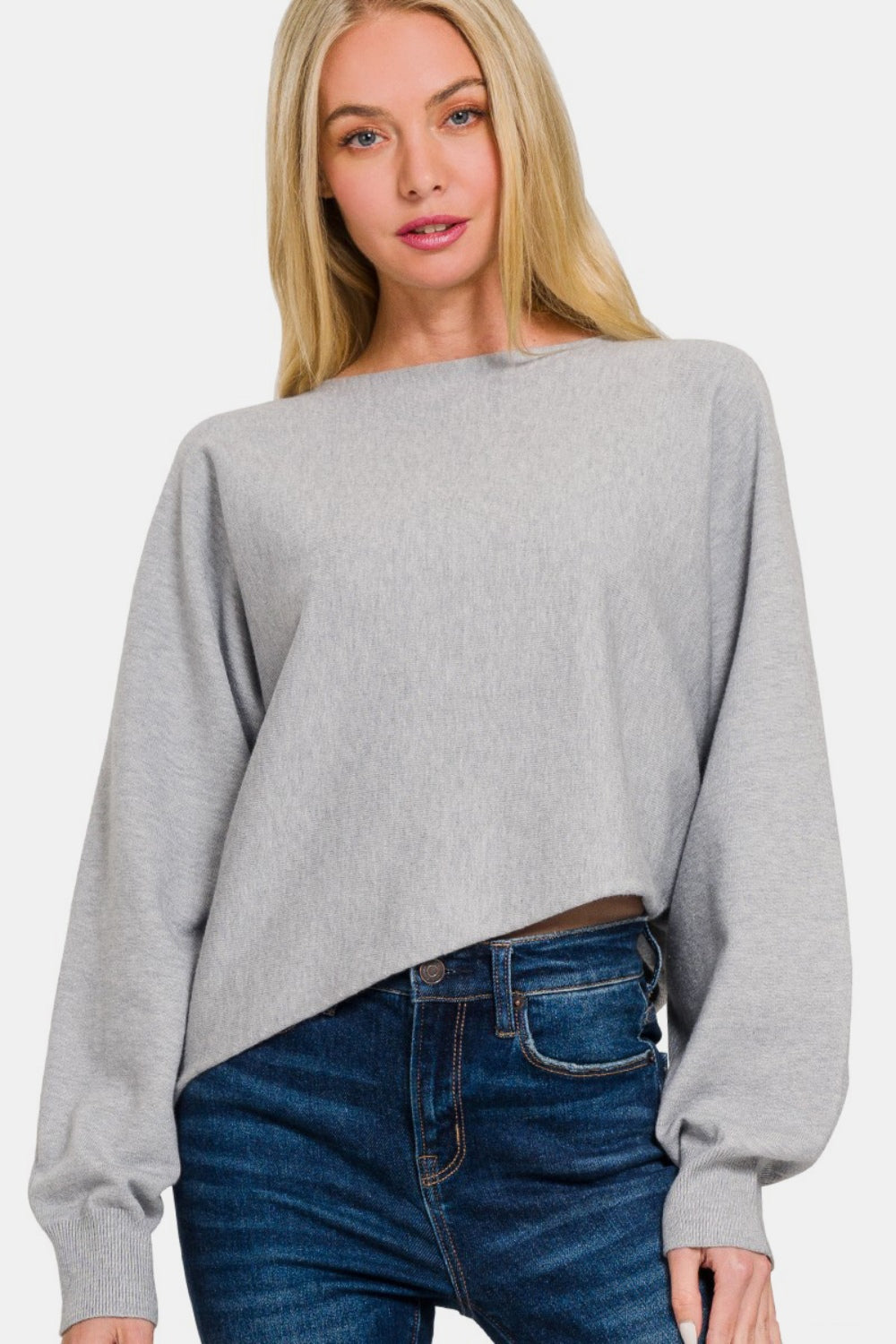 Zenana - Asymmetric Sweater - Grey - Inspired Eye Boutique