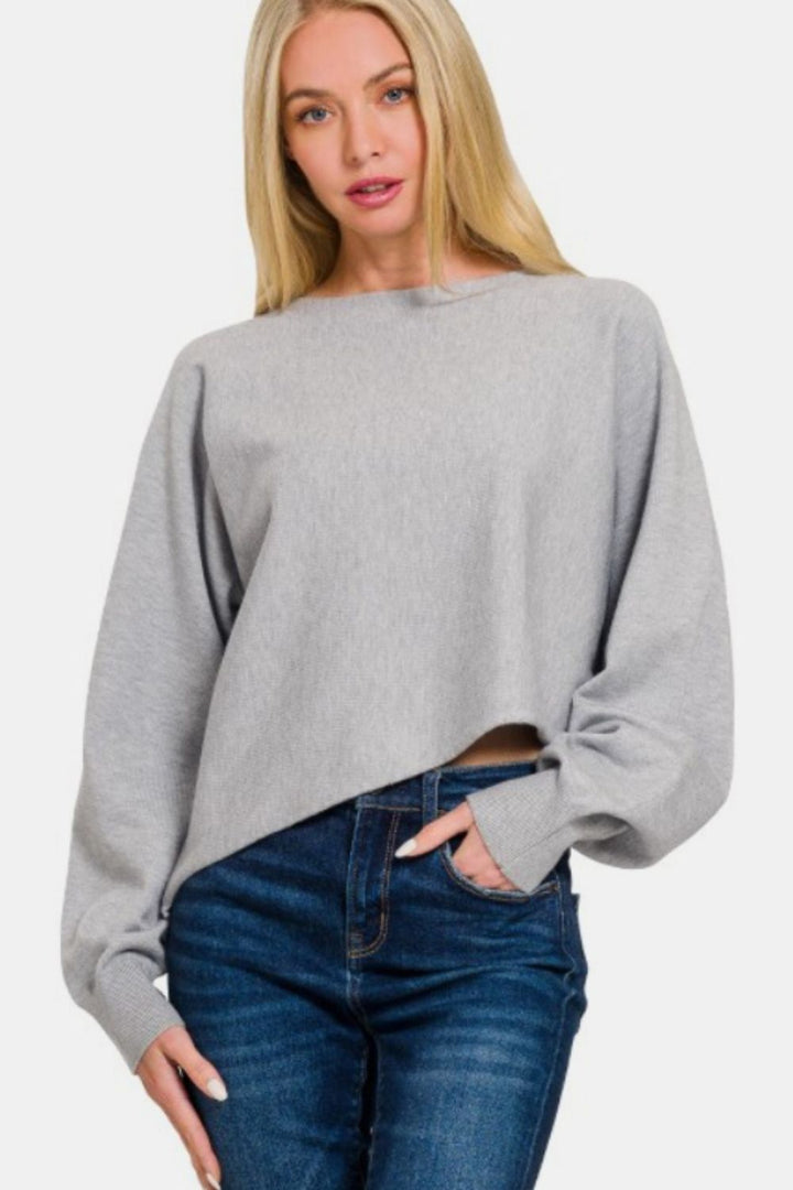 Zenana - Asymmetric Sweater - Grey - Inspired Eye Boutique