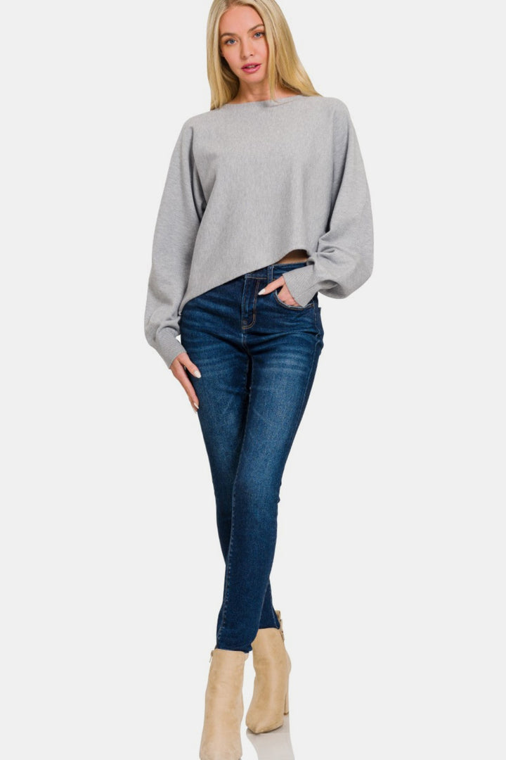 Zenana - Asymmetric Sweater - Grey - Inspired Eye Boutique