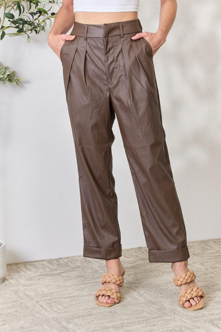 Zenana Faux Leather Straight Leg Pants - Inspired Eye Boutique