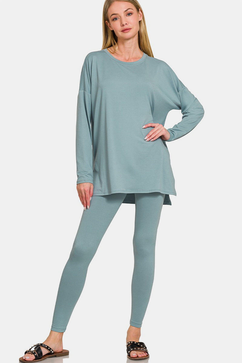 Zenana - Brushed DTY Microfiber Loungewear Set - Blue Grey - Inspired Eye Boutique