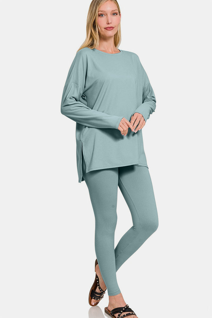 Zenana - Brushed DTY Microfiber Loungewear Set - Blue Grey - Inspired Eye Boutique