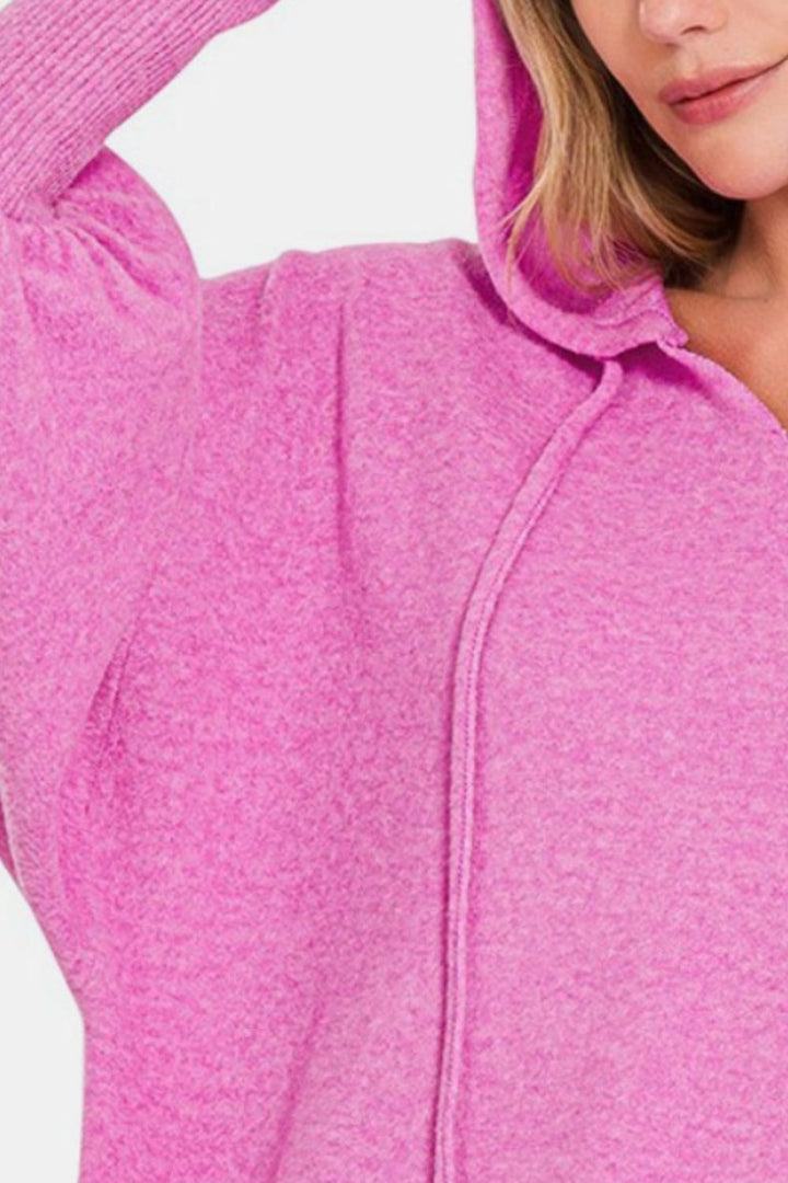 Zenana - Brushed Hacci Balloon Sleeve Hoodie - Bright Mauve - Inspired Eye Boutique