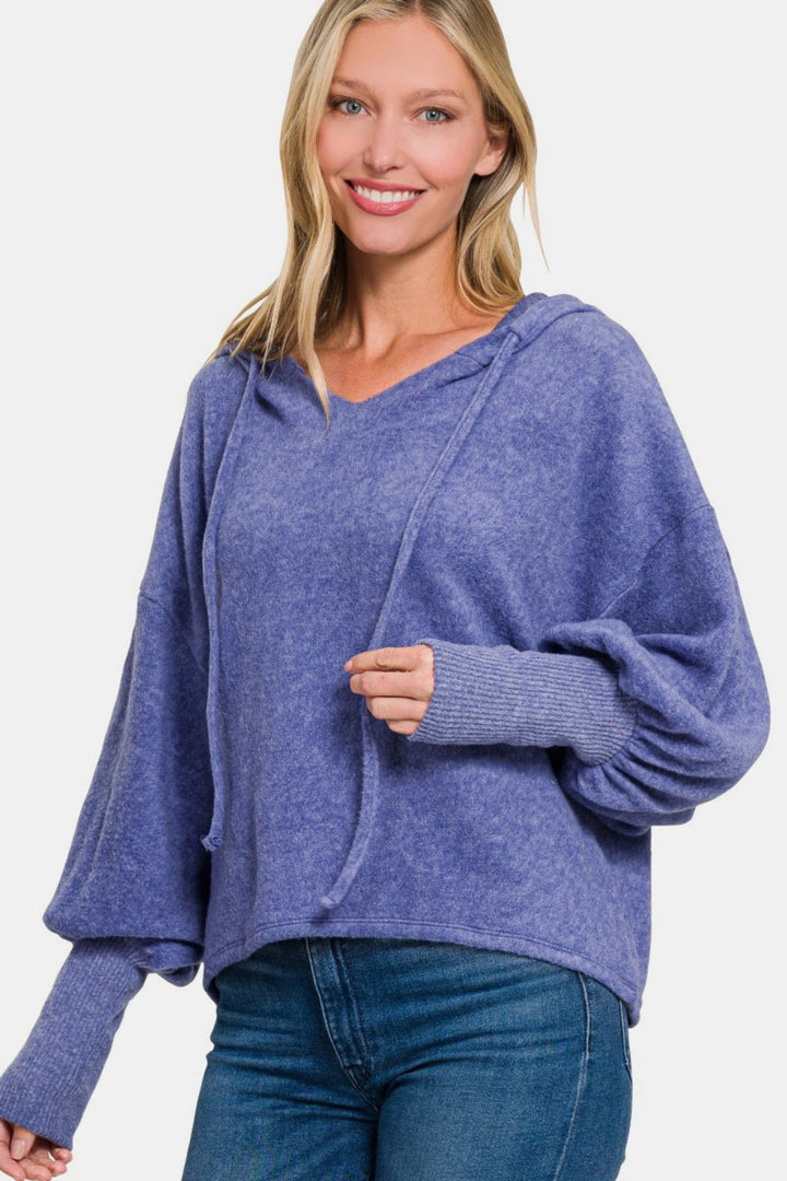 Zenana - Brushed Hacci Balloon Sleeve Hoodie - Marlin - Inspired Eye Boutique