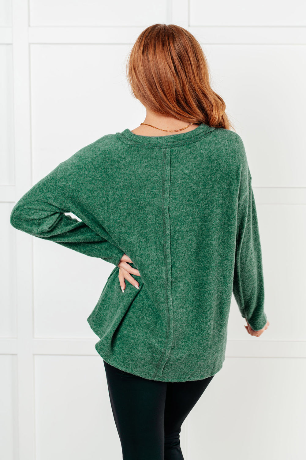 Zenana - Brushed Hacci Exposed Seam Sweater - Dark Green - Inspired Eye Boutique