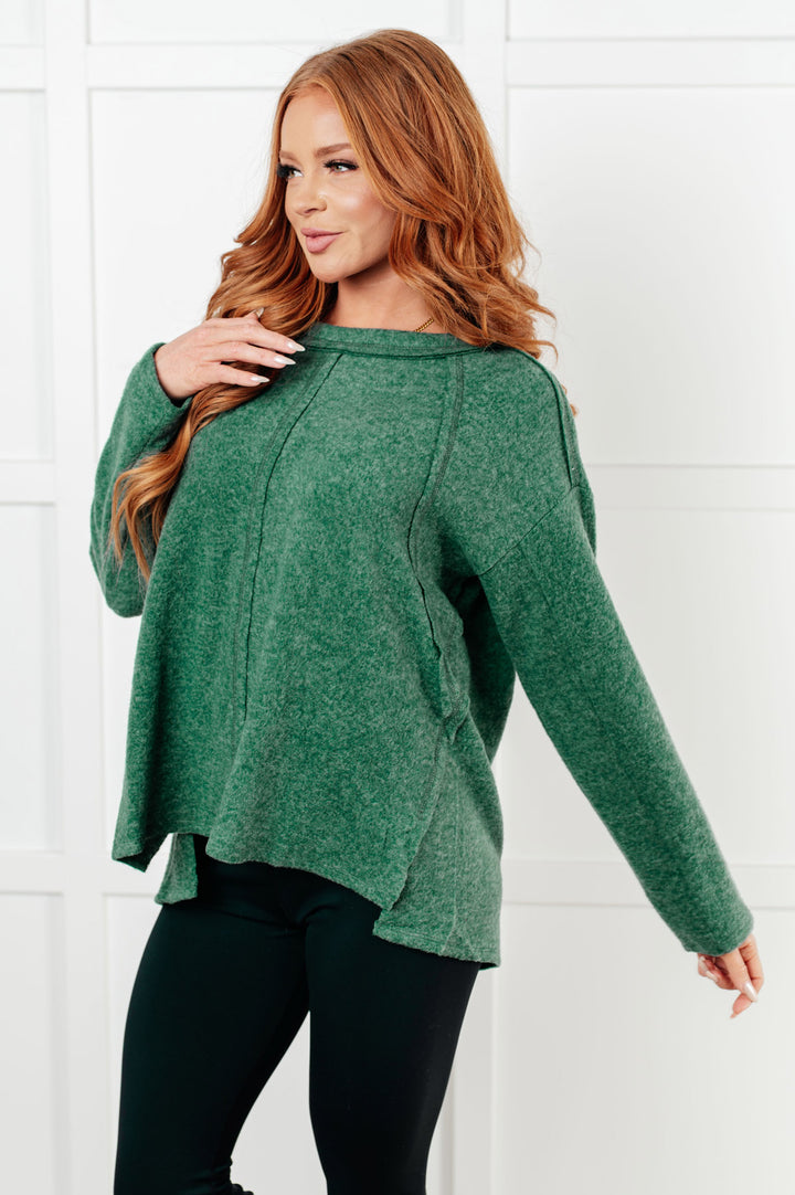 Zenana - Brushed Hacci Exposed Seam Sweater - Dark Green - Inspired Eye Boutique