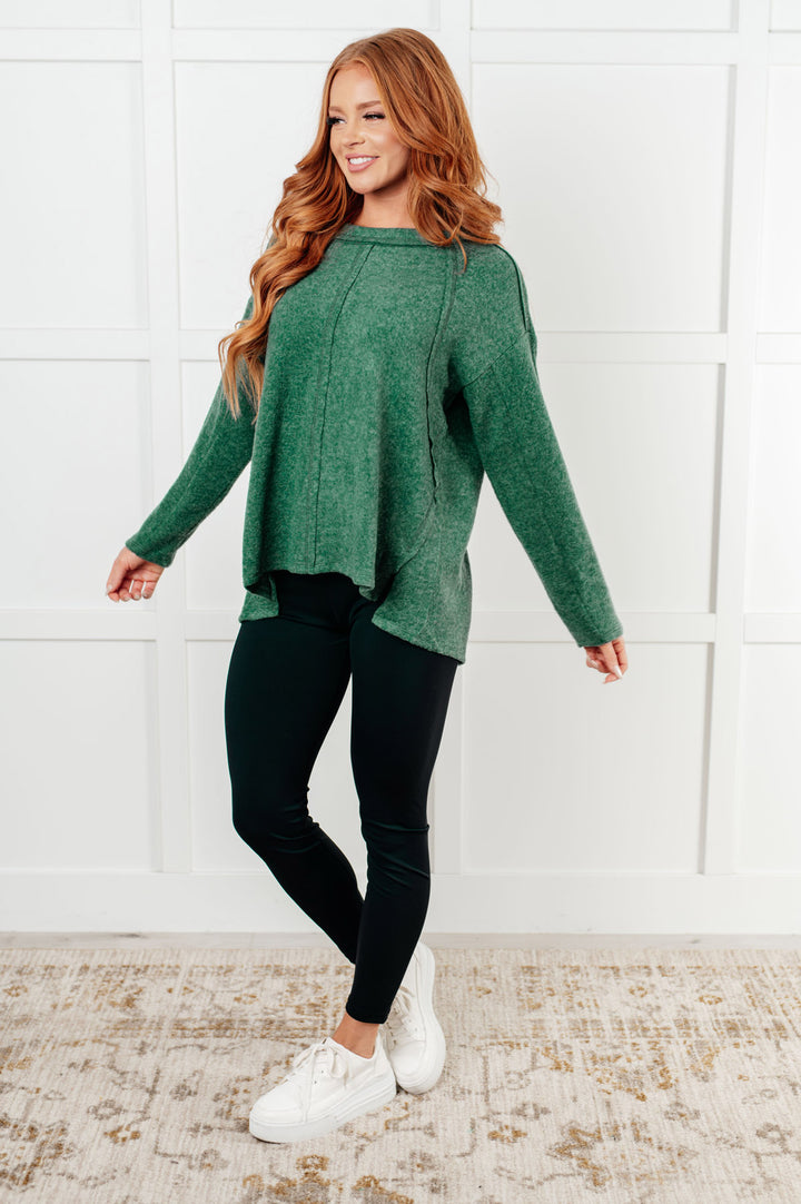 Zenana - Brushed Hacci Exposed Seam Sweater - Dark Green - Inspired Eye Boutique