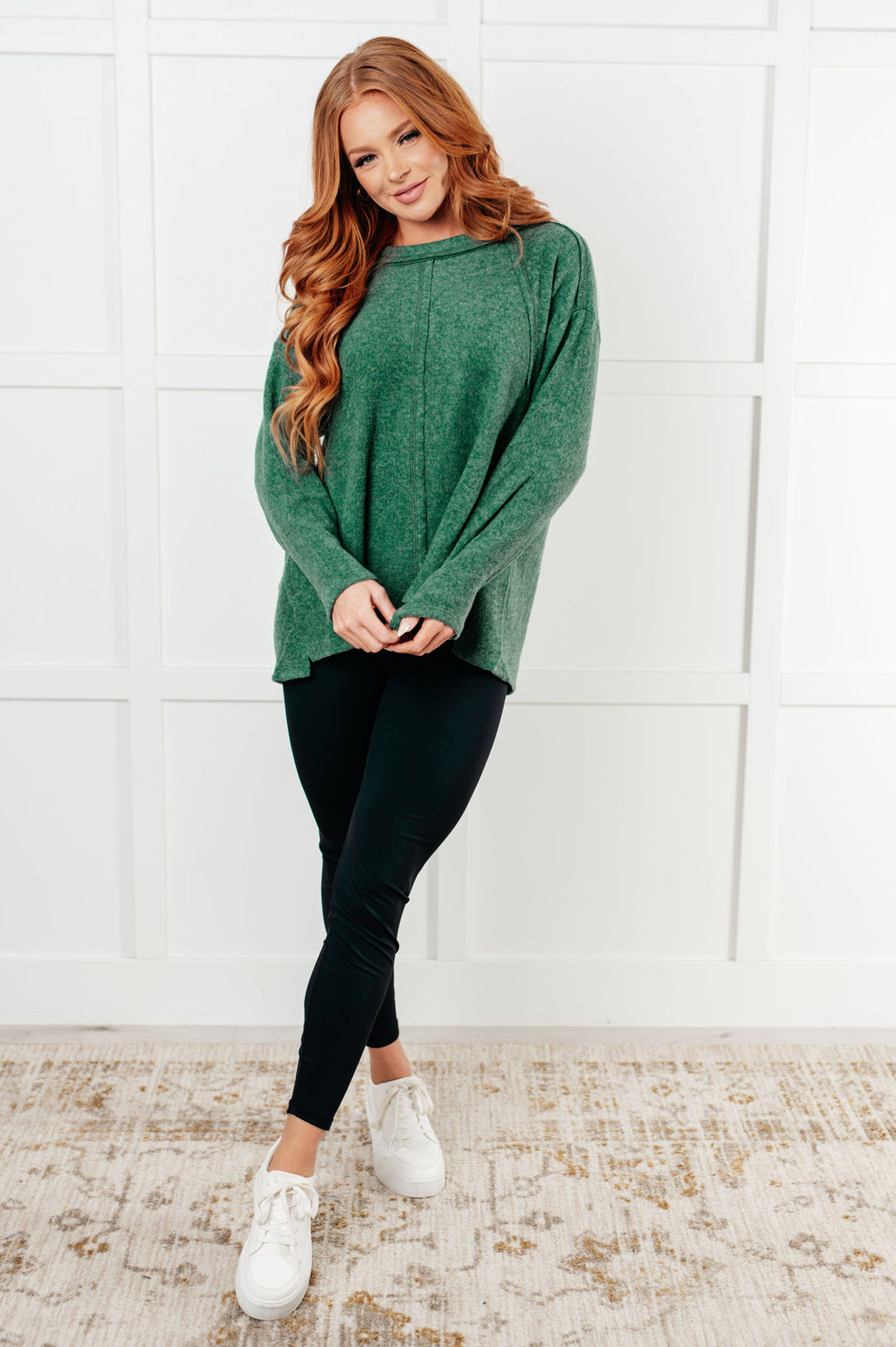 Zenana - Brushed Hacci Exposed Seam Sweater - Dark Green - Inspired Eye Boutique