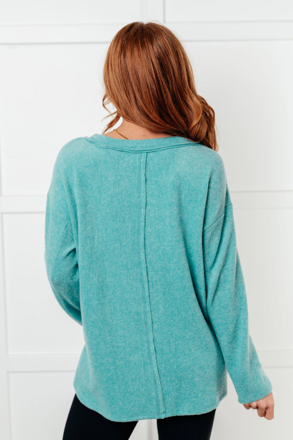 Zenana - Brushed Hacci Exposed Seam Sweater - Dusty Teal - Inspired Eye Boutique