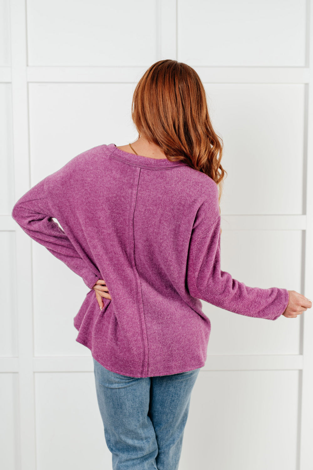 Zenana - Brushed Hacci Exposed Seam Sweater - Light Plum - Inspired Eye Boutique